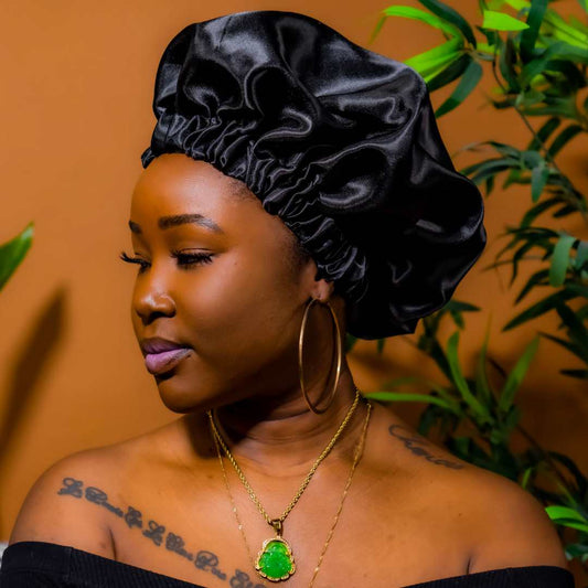 Black Double Layer Satin Hair Bonnet