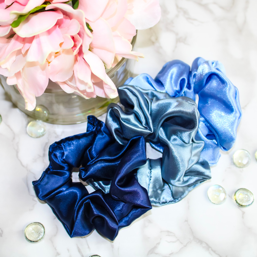 Luxurious Satin Scrunchies -Blue Bliss (3pcs)