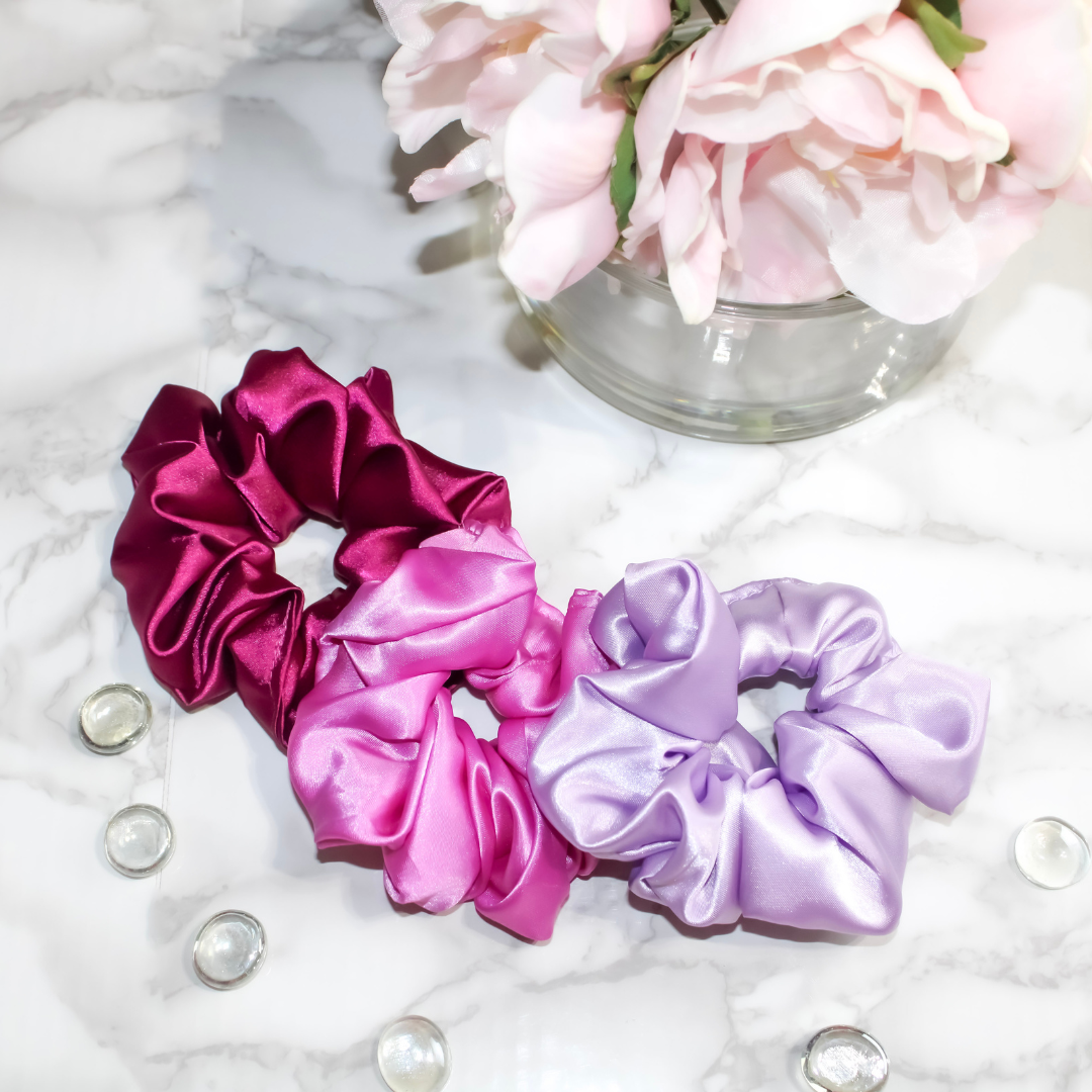 Luxurious Satin Scrunchies - Purple Bliss (3pcs)