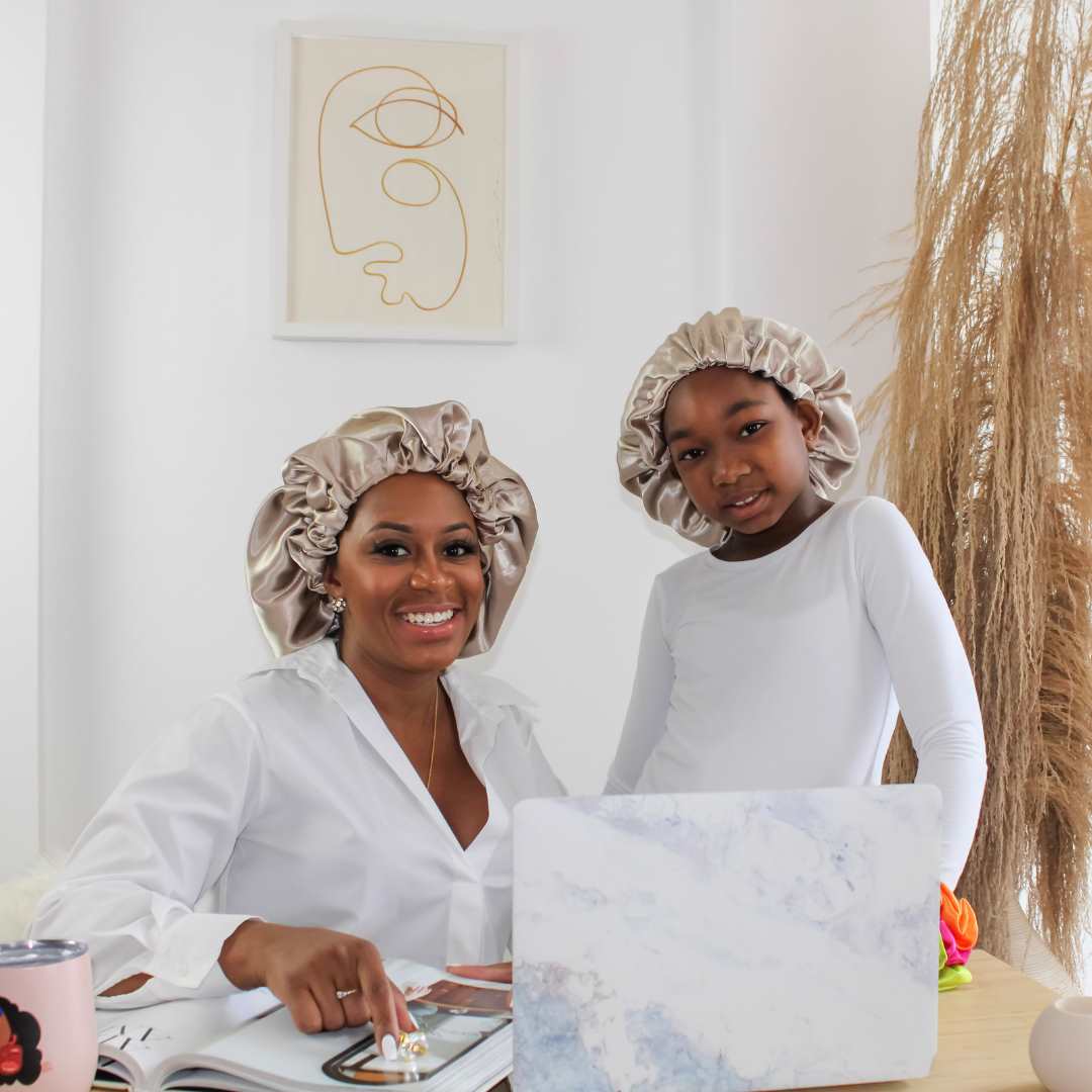 Mommy and Mini-Me Satin Hair Bonnet Set: Champagne