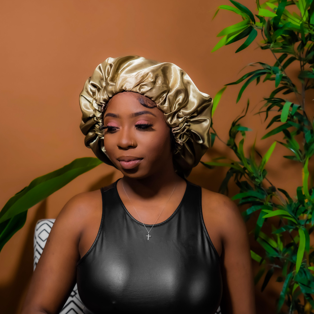 Satin Hair Bonnet | Two-Toned Double Layered | Olive