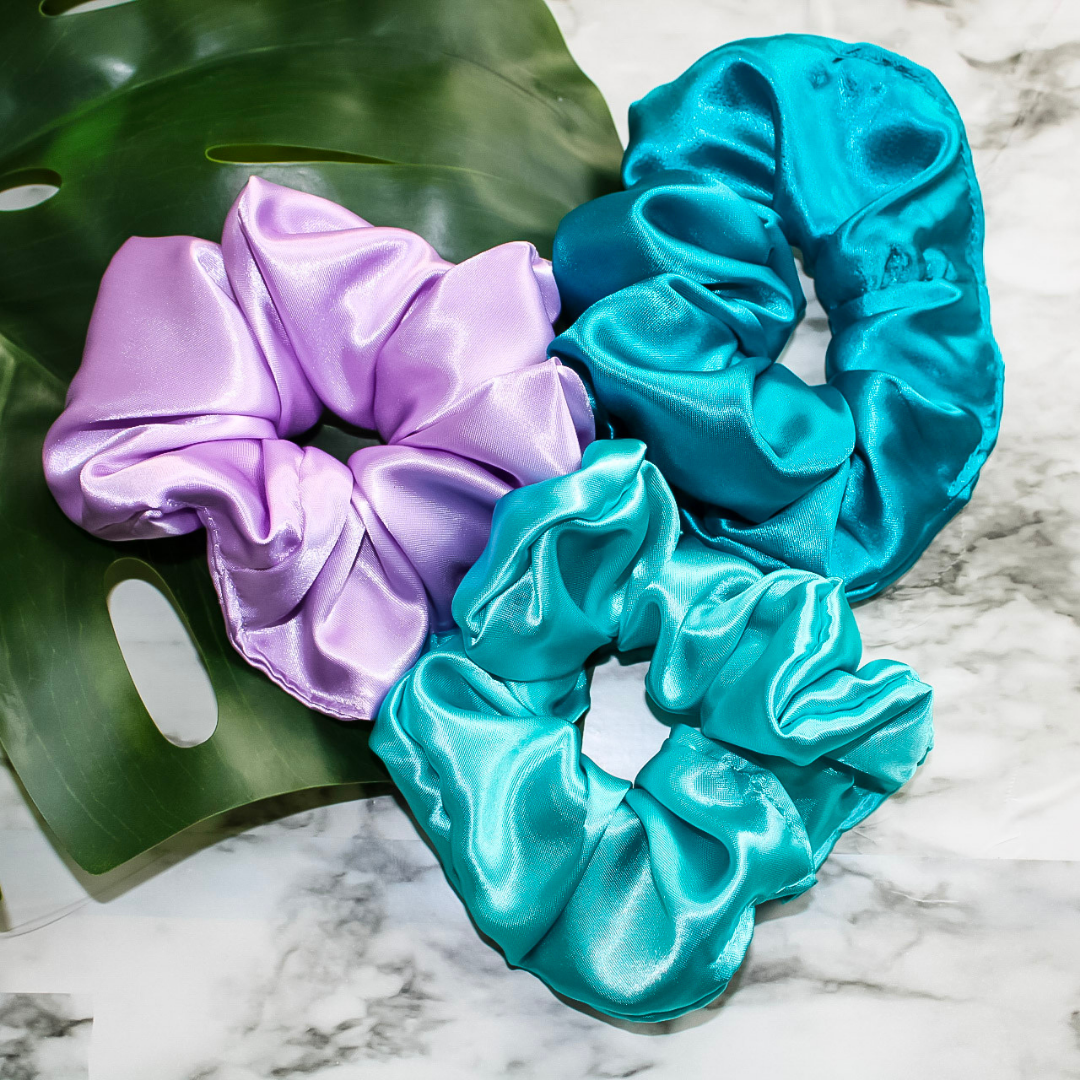 Three Luxurious Satin Scrunchies -Blossom