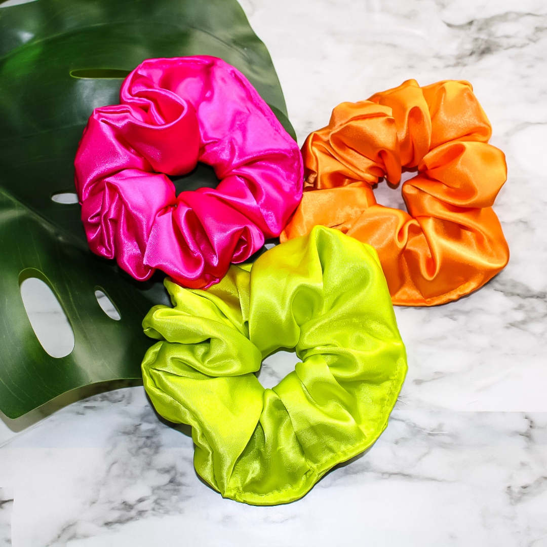 Three Luxurious Satin Scrunchies - Carnival