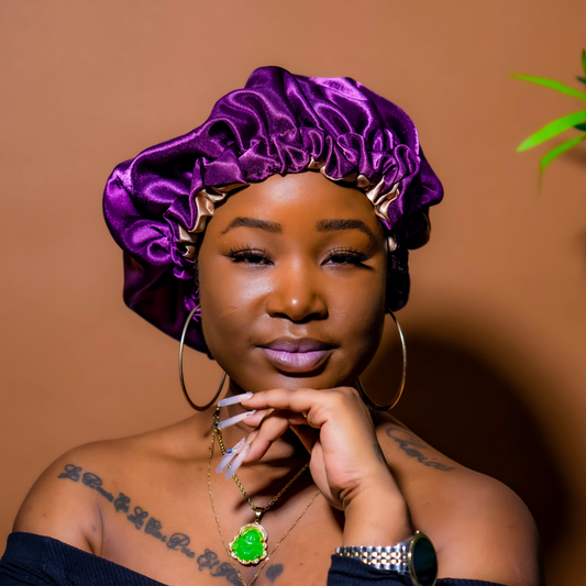 Satin Hair Bonnet | Two-Toned Purple and Gold