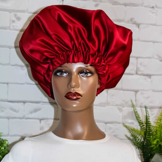 Burgundy Double Layer Satin Hair Bonnet - RHE