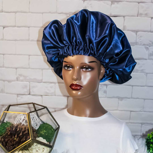 In The Navy Double Layer Satin Hair Bonnet - RHE
