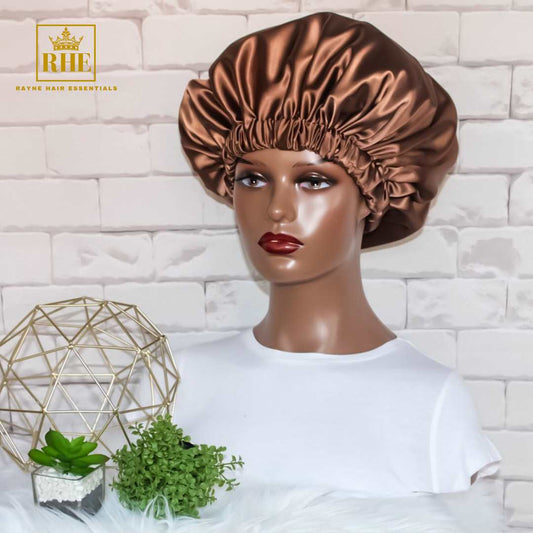 Mocha Double Layer Satin Hair Bonnet - RHE