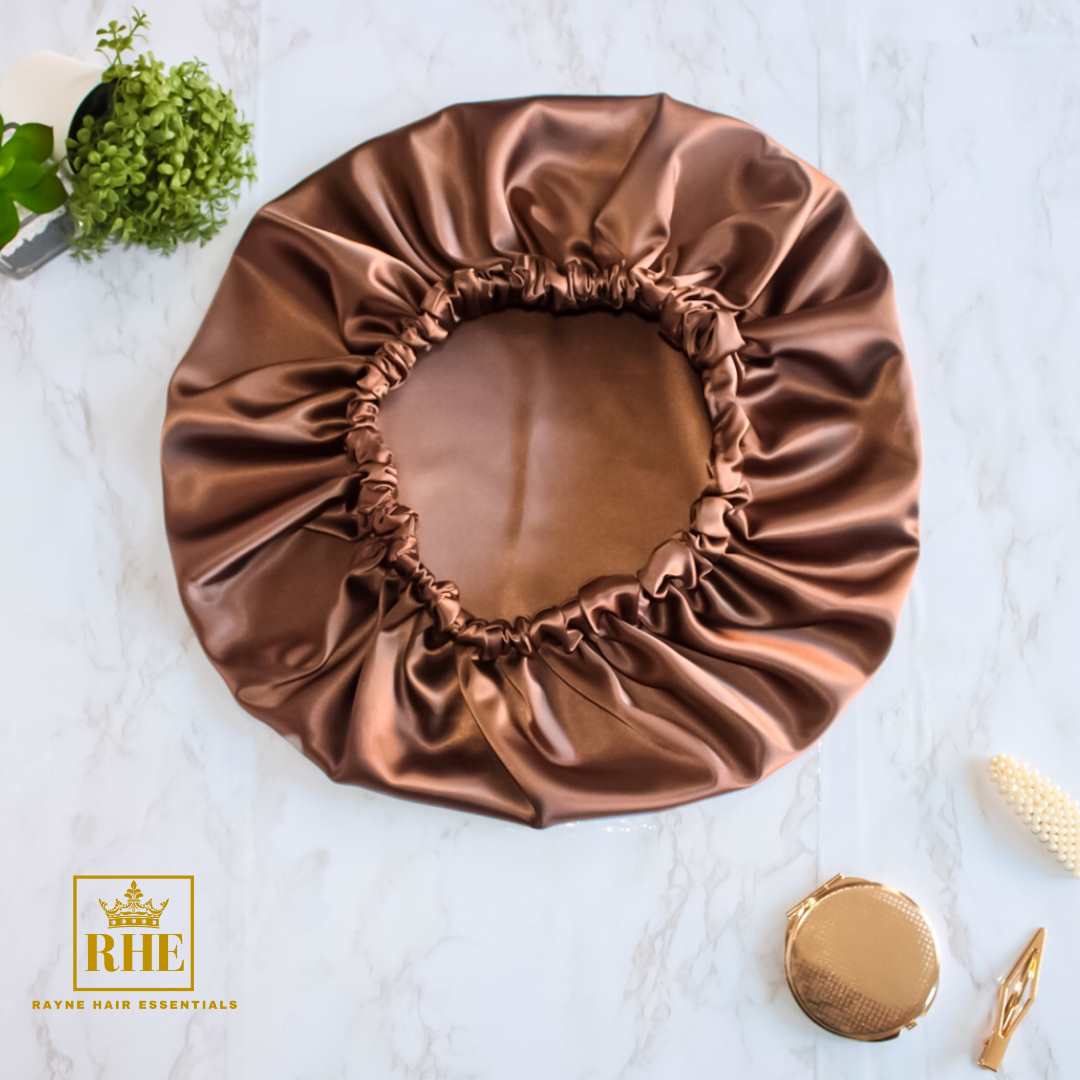 Mocha Double Layer Satin Hair Bonnet - RHE