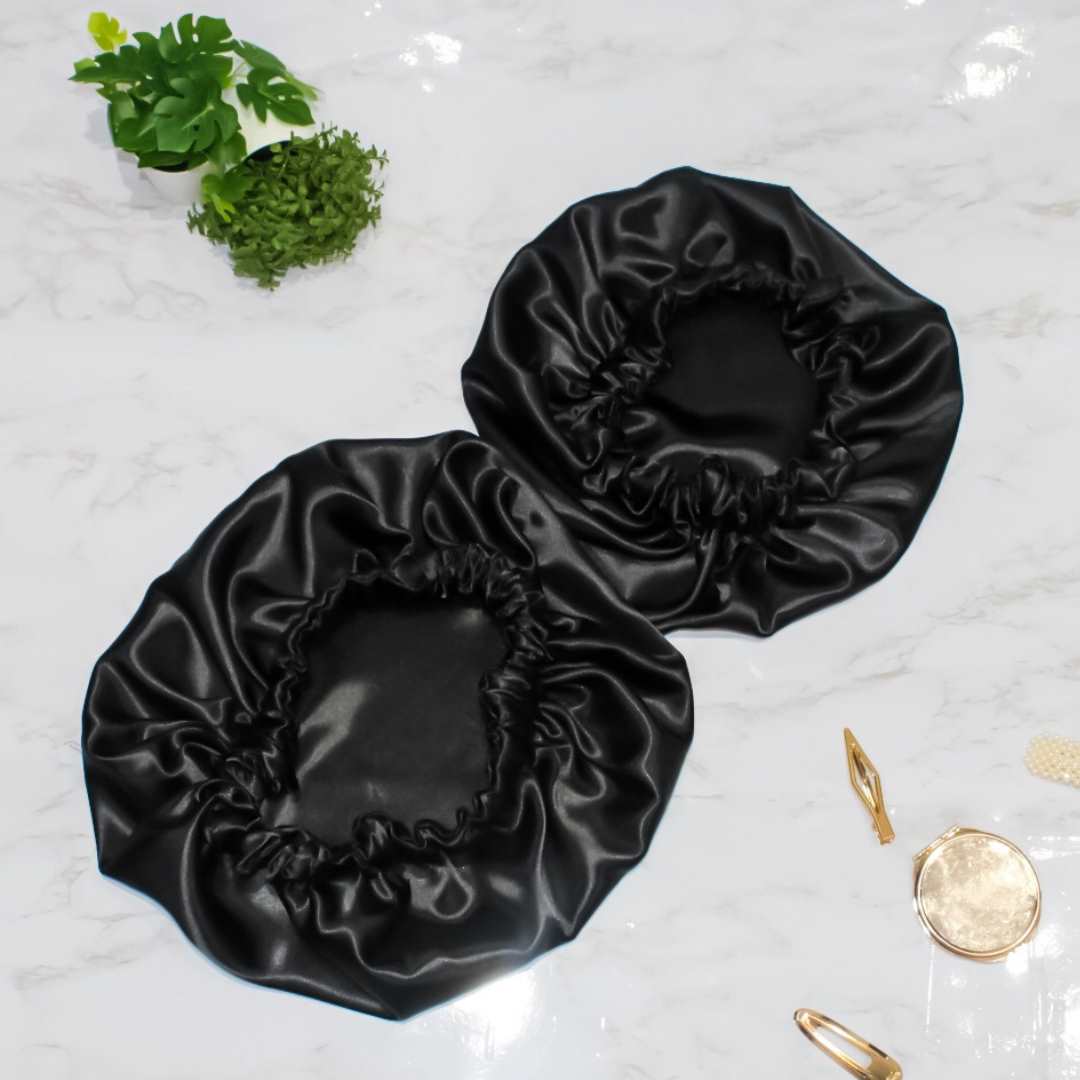 Mommy and Mini-Me Satin Hair Bonnet Set: Black - RHE