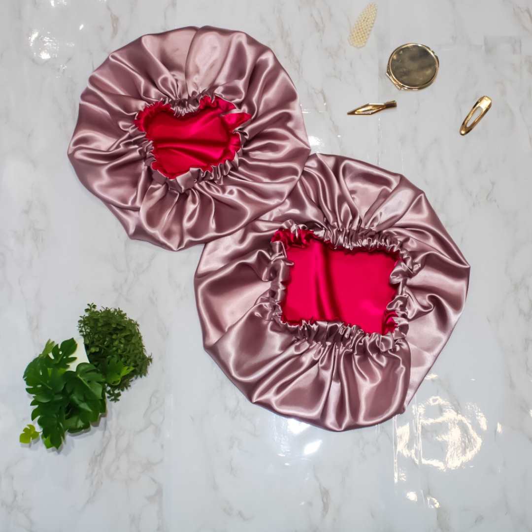 Mommy and Mini-Me Satin Hair Bonnet Set: Pink Desire - RHE