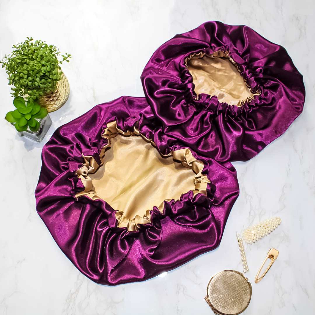 Mommy and Mini-Me Satin Hair Bonnet Set: Purple Two-Toned - RHE
