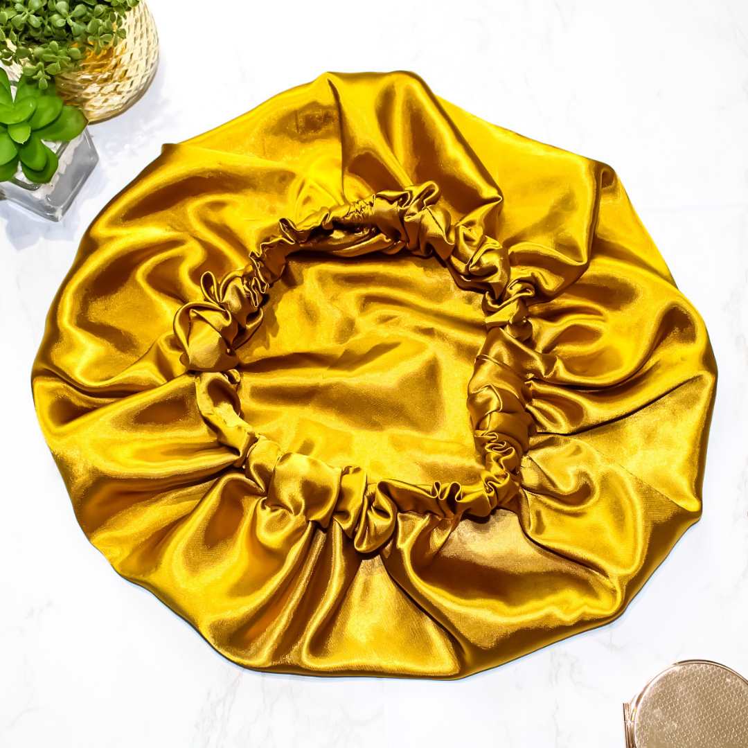 Mustard Double Layered Satin Hair Bonnet - RHE