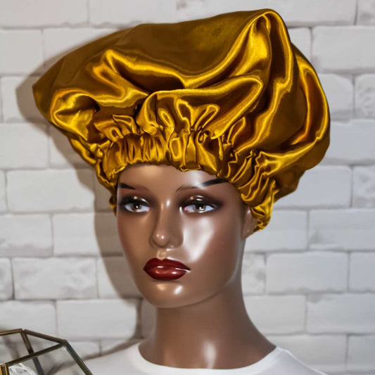 Mustard Double Layered Satin Hair Bonnet - RHE