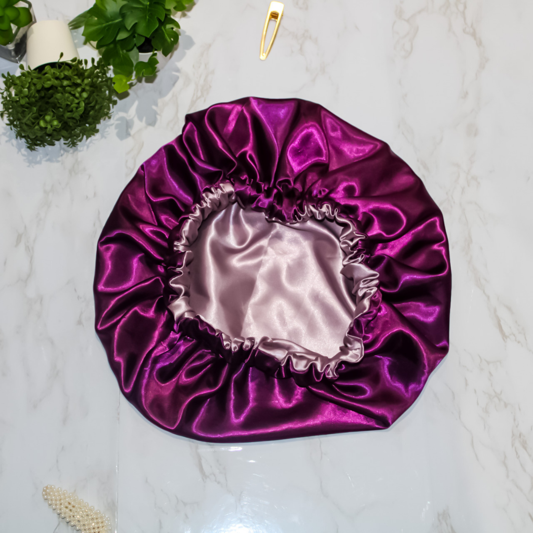 Purple Two-Toned Satin Hair Bonnet - RHE