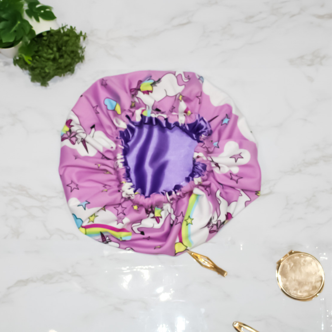 Purple Unicorn Children Satin Hair Bonnet - RHE