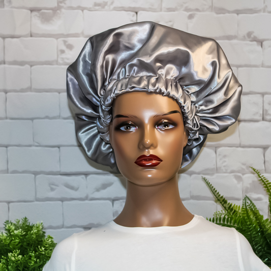 Silver Double Layer Satin Hair Bonnet - RHE