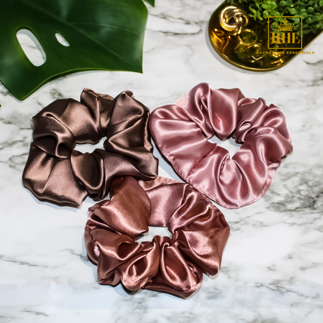 Three Luxurious Satin Scrunchies - Chocolate A lot Scrunchies - RHE