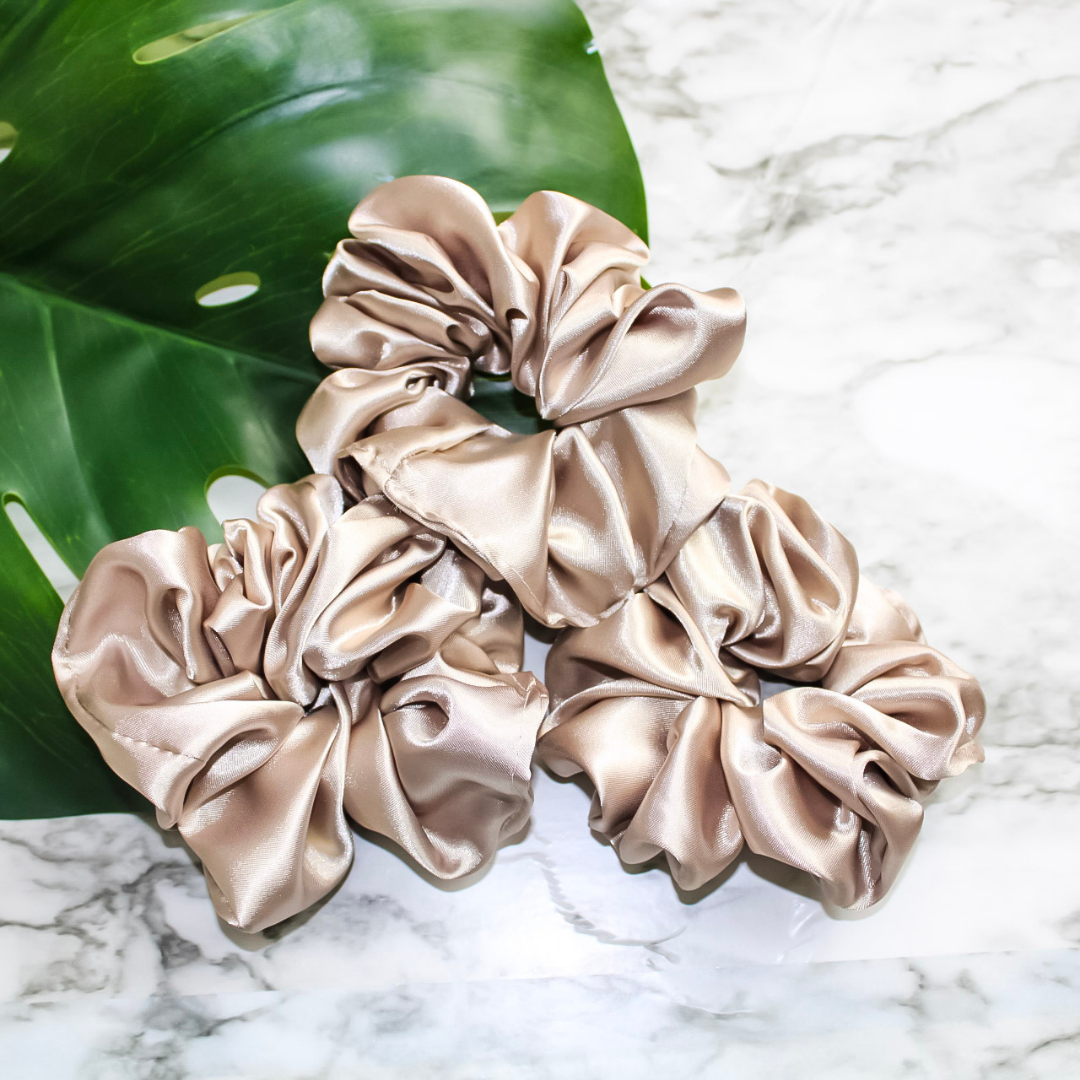 Three Luxurious Satin Scrunchies - Champagne Toast