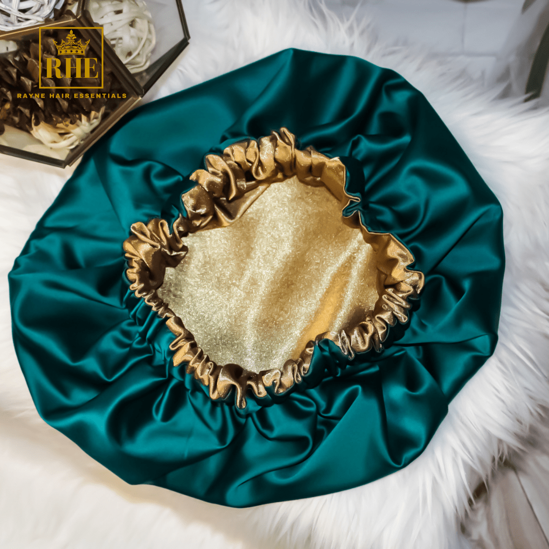 Two-Toned Emerald Satin Hair Bonnet - RHE