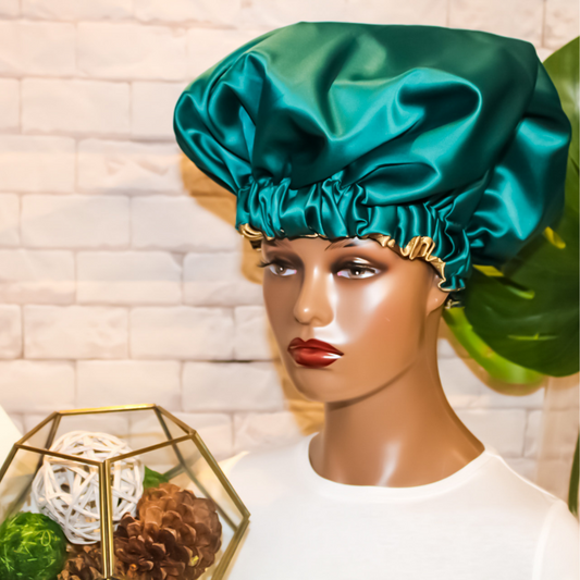 Two-Toned Emerald Satin Hair Bonnet - RHE
