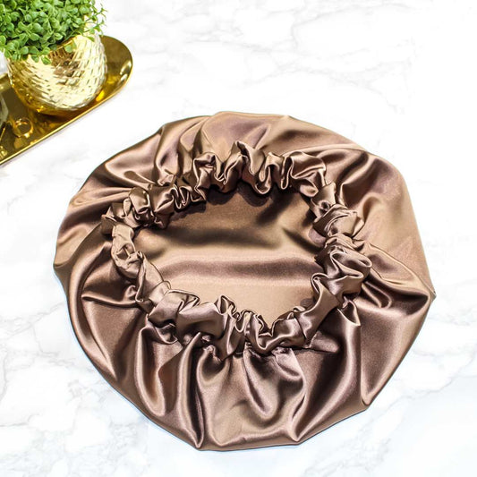 Mocha Double Layered Children Satin Hair Bonnet