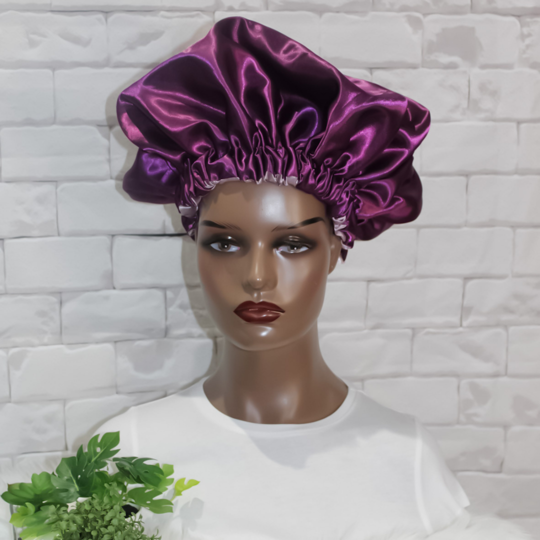 Purple Two-Toned Satin Hair Bonnet - RHE