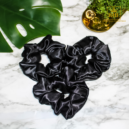 Three Luxurious Satin Scrunchies - Black