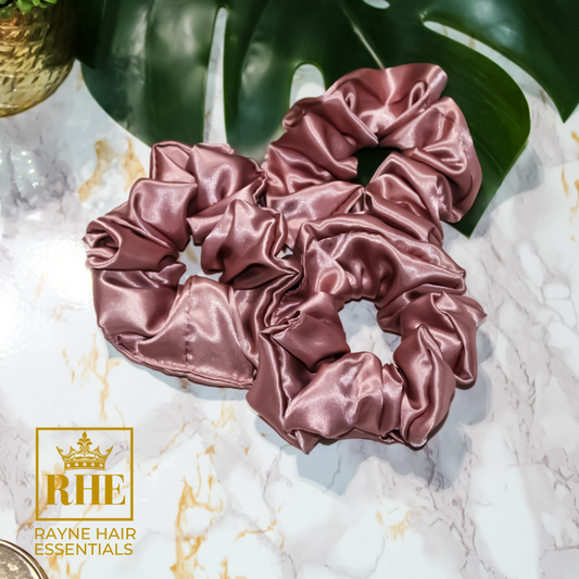 Three Luxurious Satin Scrunchies - Dusty Rose Scrunchies - RHE