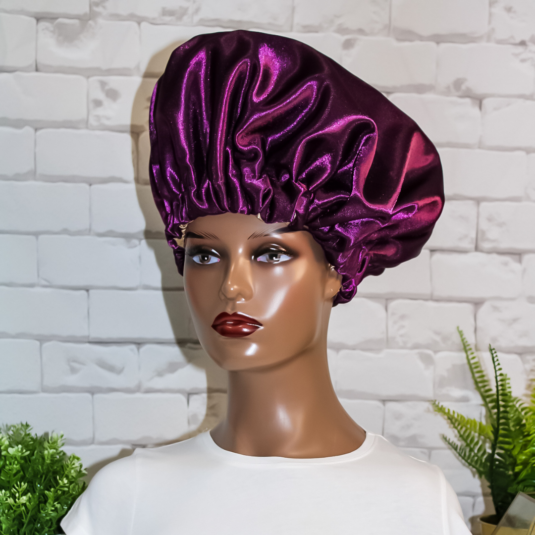 Two-Toned Purple and Gold Satin Hair Bonnet - RHE
